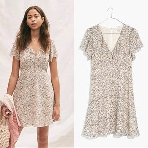 Madewell Silk V-neck Ruffle Mini Dress 00 NEW